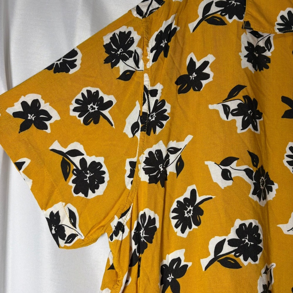 Arizona Jean Co Mens 2XL Mustard Yellow Black Floral Rayon Button Down Shirt EUC - Picture 6 of 8